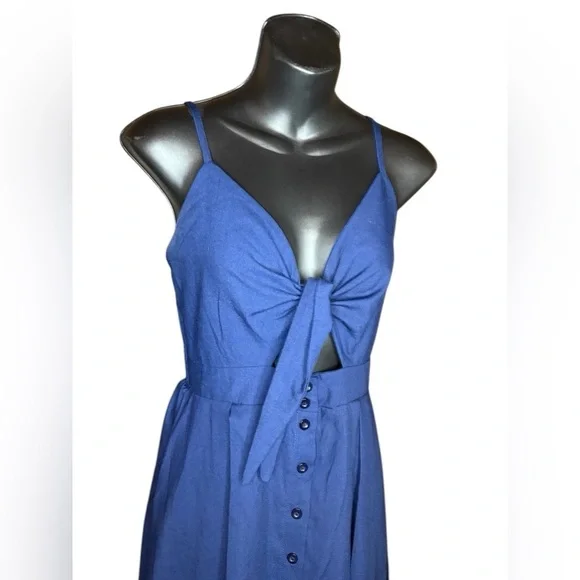 Ecowish Women Dresses Summer Tie Front V-Neck Spaghetti Strap Button Down A-Line - Picture 5 of 8